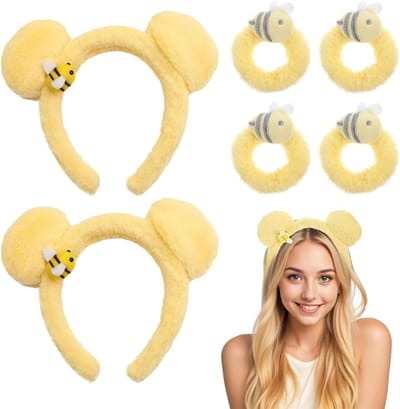 Schattige pluche haarband met gele beer oren voor Halloween en cosplay feestaccessoires, elastische hoofddeksels voor kinderen en volwassenen