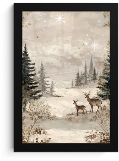 Poster in lijst - Fotolijst 20x30 cm - Posters - Bos - Herten - Winter - Sneeuw - Posterlijst zwart - Decoratie - Wanddecoratie woonkamer - Muurdecoratie slaapkamer