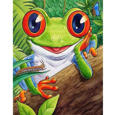 5D DIY diamant geborduurd volledig rond diamantmozaïek Big eye frog Diamond Cross Rhinestone 20X30CM red