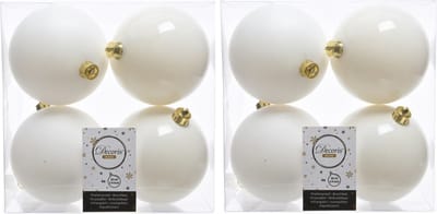 Decoris Kerstballen - 8x st - wol wit - 10 cm - kunststof - kerstversiering