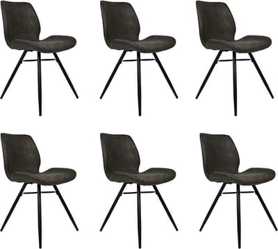 Bronx71® Industriële eetkamerstoel Barrel antraciet eco leer - Eetkamerstoelen set van 6 - stoel