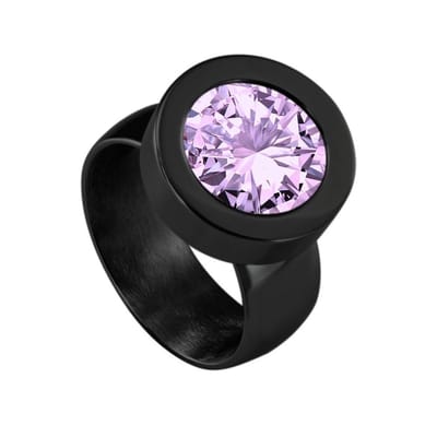 Quiges RVS Schroefsysteem Ring Zwart Glans 16mm met Verwisselbare Zirkonia Paars 12mm Mini Munt