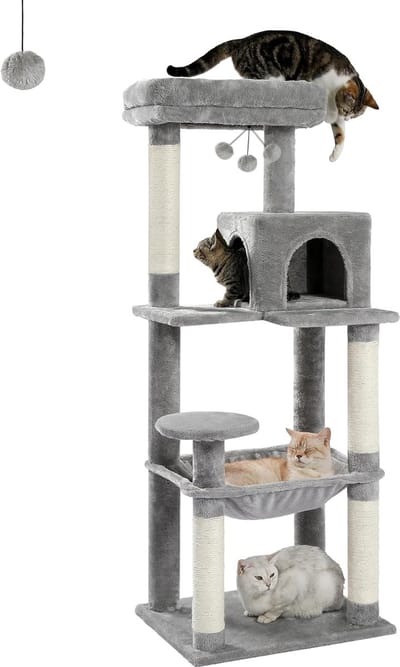 Stellar Kattenboom - Luxe Speeltoren - Zeer Stabiel - 143 cm Hoog - Met Hangmat - Kattenhuis - Kattentoren - Krabpaal
