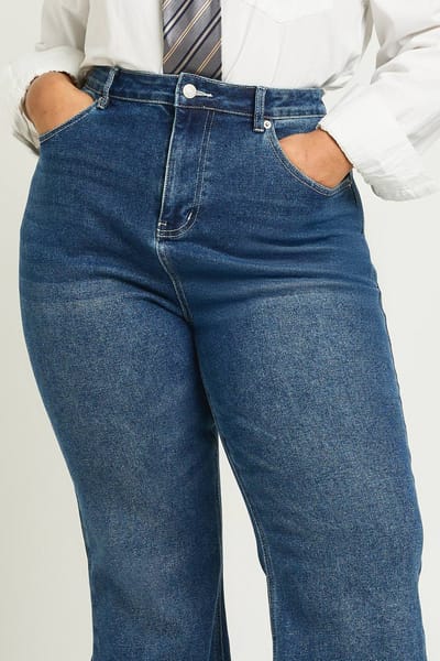 boohoo Dames De Plus Size Hoge Taille Flared Jeans | Grijs Blauw | Maat: 28/30L