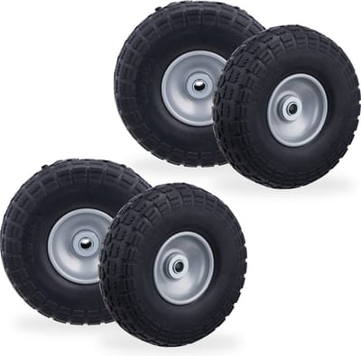 4x steekwagenwiel - 4.1/3.5-4 - rubber - bolderkarwiel zwart-grijs - antilekband