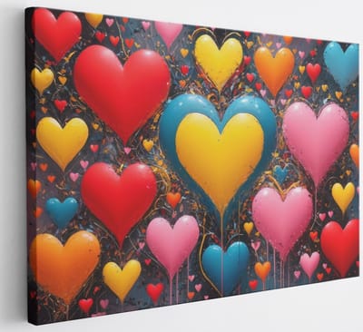Saammp Canvas Schilderij - Hartjes - Abstract - 30x20 - Foto op canvas - Wanddecoratie - Muurdecoratie Woonkamer - Slaapkamer decoratie - Canvas Print