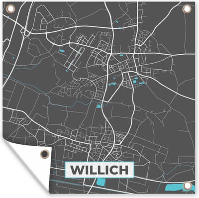 Tuin poster Stadskaart – Plattegrond – Duitsland – Blauw – Willich – Kaart - 200x200 cm - Tuindoek