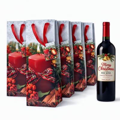 Set van 10 Luxe Wijnzakken met Handvat en Naamlabel – Stevige Cadeau Wijnfles Tas – Kerst Geschenkverpakking – Cadeautas voor Wijnflessen