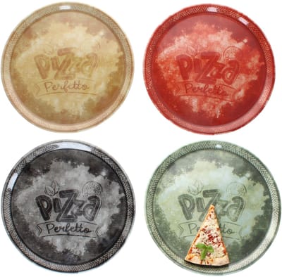 4-delige set gemengde PERFETTO pizzaborden Ø31,5cm 1x Geel, 1x Rood, 1x Groen & 1x Zwart - 164192, 164193, 164194 & 164195