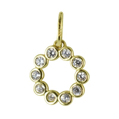 New Bling 132401195 Gouden hangertje - Dames - Cirkel - Zirkonia Steentjes - 7,7 mm Doorsnee - 14 Karaat - Bedel - Goud