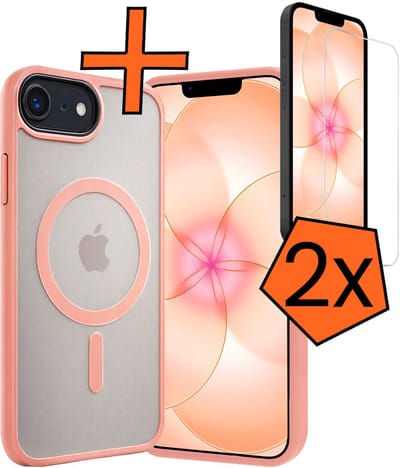 Hoes - Met 2x Screenprotector - Geschikt voor Apple iPhone 17e - Magsafe Compatible - Sterk & Shockproof - Back Cover - Shock Proof Case - Telefoon Hoes - Perzik