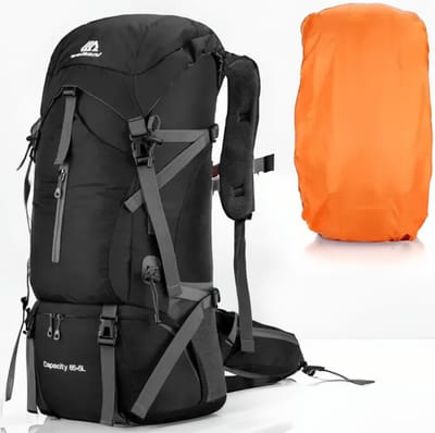 CarryQuest® - Waterdichte Nylon Camping Reistas met Regenhoes - 70L Capaciteit - Duurzaam, Stevig en Comfortabel - Geschikt voor Avonturen in de Natuur - Zwart