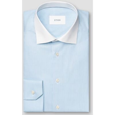 Eton Overhemd Luxury Stripe Organic Cotton Fine Twill White Collar Licht Blauw / male