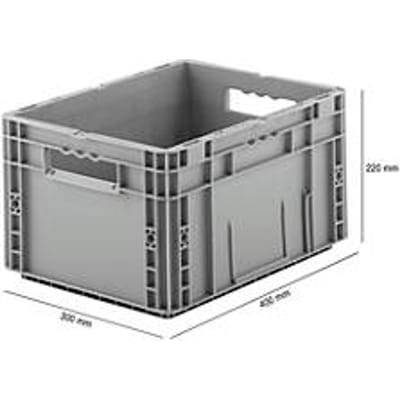 Stapelbak Euro serie MF 4220- polypropeen -  L 400 x B 300 x H 220 mm - 19,7  l - open handgrepen - grijs