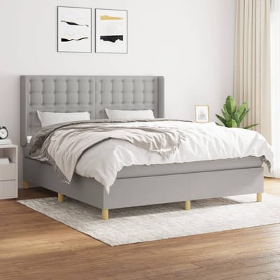 vidaXL - Boxspring - met - matras - stof - lichtgrijs - 160x200 - cm