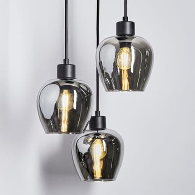 LumenXL - Design hanglamp Kansas - Smoke glas - 3-lichts - Zwart - E14