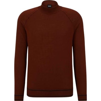 Boss Heren Mock Neck Regular Raglan Sweater Top (Medium Brown)