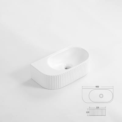 Fugaflow Eccelente Pietra Fontein - 40x22x12cm - Geribbeld - halfrond - zonder kraangat - Keramiek - Wit Glans