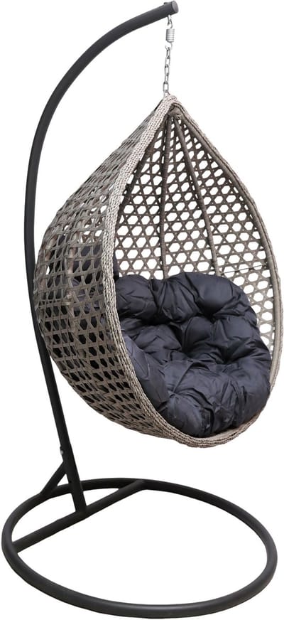 Bircim Hangstoel modern Ei/Egg-Vorm met kussens - Voor Binnen en Buiten - Incl. Standaard, onderstel & kussens - Antraciet