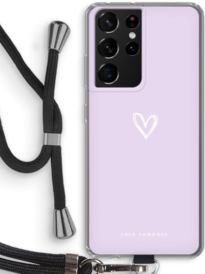 Case Company® - Hoesje met koord geschikt voor Samsung Galaxy S21 Ultra hoesje met Koord - Klein hartje paars - Telefoonhoesje met Zwart Koord - Bescherming aan alle Kanten en Over de Schermrand