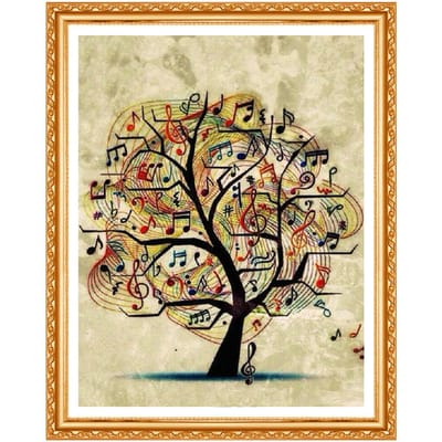 Peinture diamant à faire soi-même, Kit de points de croix, broderie, arbre à notes musicales, perceuse ronde 3d, couture collée 20X30CM black