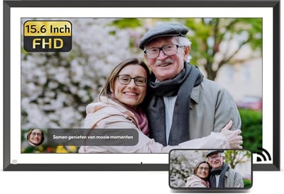Digitale fotolijst met WiFi en Frameo App - 15.6 inch HD+ IPS Display - Fotokader met Touchscreen - 32GB - Zwart/Wit - frameo digitale fotolijst - digitale fotokader - digitaal fotolijstje