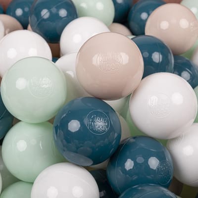 KiddyMoon Ballenbak ballen voor Kinderen Ø7 cm met 200 Stuks - Kinderballen baby - Speelballen voor Ballenbad - BPA-vrij - Ballenbak ballen - Kleurrijke ballen - Baby Speelgoed - Donkerturkoois Pastelbeige Wit Munt