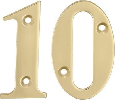 AMIG Huisnummer 10 - massief messing - 5cm - incl. bijpassende schroeven - gepolijst - goudkleur
