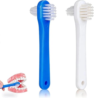 Denture borstels met dubbele kop voor het reinigen van gebitsprotheses, mondhygiëne en tandverzorging - 2 stuks