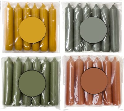 Cactula luxe gekleurde korte dinerkaarsen in Trendy Winter 2025 2026 kleuren! 4 pakjes van 6 kaarsen in de kleur Mushroom 2.1 x 12 cm