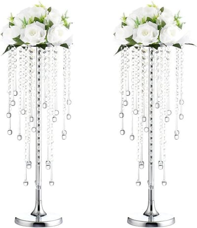 Bloemenstandaard Kristal - Bloemstuk Houder - Tafeldecoratie Bruiloft - Sprankelende Kristallen - 55 cm Hoog - Goud/Zilver