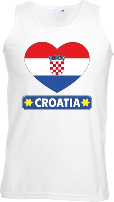 Kroatie singlet shirt/ tanktop met Kroatische vlag in hart wit heren S