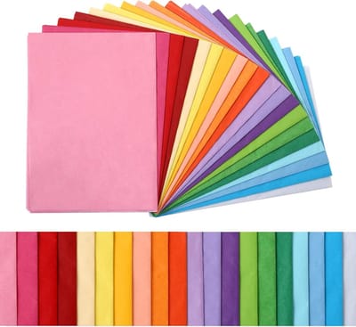 100 x Tissue Paper in 20 Kleuren, Kleurrijk Papier voor Knutselen en Decoratie (50 x 35 cm)