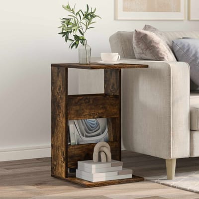vidaXL - Bijzettafel - Rook - Eiken - 40 - x - 35 - x - 60,5 - cm - Bewerkt - hout