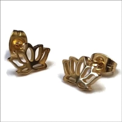 Aramat Jewels | Oorbellen | Stalen Oorbellen Bloem - Perfect Cadeau! | Lotus-goudkleur-10x7mm | |7mm | Staal | Volwassenen | Verkleurd niet