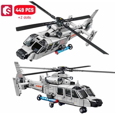 SEMBO 449 stuks Z-9 Scheepshelikopter Assemblage Bouwstenen MOC Bewapend Vliegtuig Vlieger Soldaten Kinder Speelgoed Jongens Cadeaus no box black
