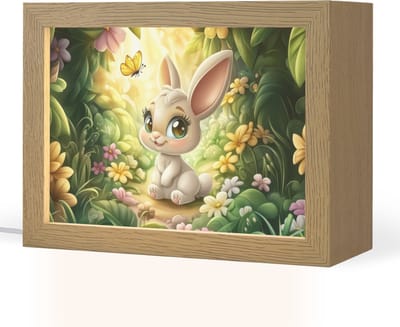 Nachtlampje 20x15 cm - Kinder lampje - Konijn - Bos - Vlinders - Cartoon - Tafellamp kinderkamer - Slaapkamer lamp - Bedlamp kinderen - Kinderlampje stopcontact - Wandlamp babykamer - Nachtlampjes