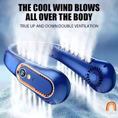 Draagbare Nekventilator met LED Display – Portable Neck Fan | USB Type-C Oplaadbaar, Bladloos, 5 Snelheden – Blauw