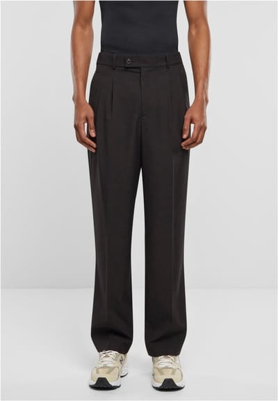 Urban Classics - Double Pleated Broek rechte pijpen - Taille, 40 inch - Zwart