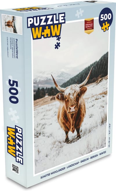 Puzzel Schotse Hooglander - Landschap - Sneeuw - Bergen - Winter - Legpuzzel - Puzzel 500 stukjes