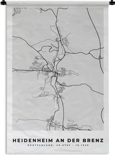 Wandkleed - Wanddoek - Duitsland - Kaart - Heidenheim An Der Brenz - Stadskaart - Plattegrond - 120x180 cm - Wandtapijt