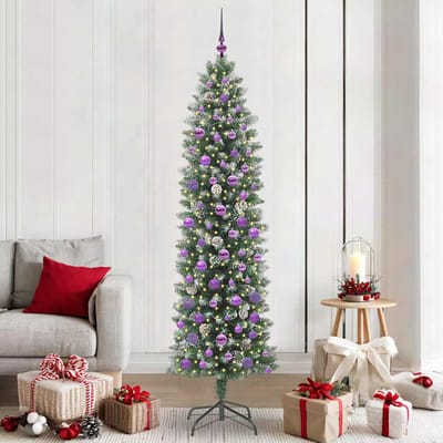 vidaXL - Kunstmatige - slanke - kerstboom - Groen - en - Wit - 210 - cm