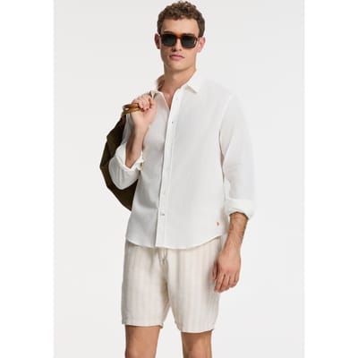Shiwi Rick Linen Long Sleeve Shirt Solid White Größe: M | Casual hemden Outlet | Herren | Weiß