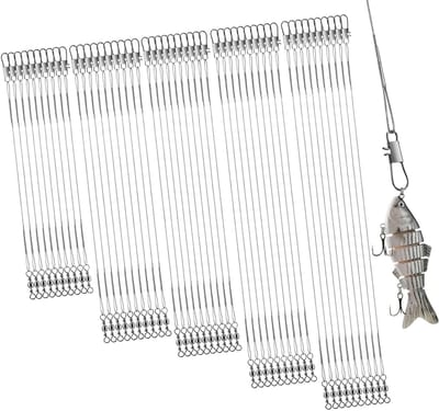 50 Stuks Stalen Voorkant Pocket, Pike Hengelset met Draaiingen en Snap, 5 Maten, RVS Vissaccessoires voor Roofvissen, Hengelsport en Spider Fishing