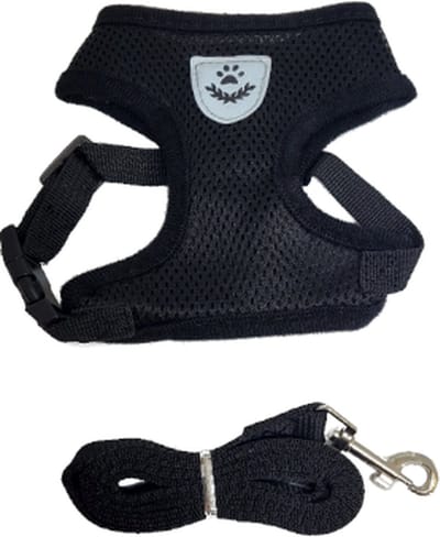 Jumada's - Tuigje voor katten en honden - Met looplijn - Zwart - Maat S