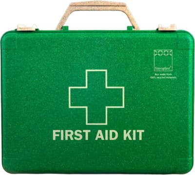 Gerecyclede verbanddoos - 100% gerecycled - Inclusief wandhouder – Duurzame verbandkoffer - EHBO set - Tot 10 personen