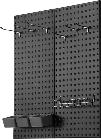 Metalen presentatiewand, 61 x 30,5 cm, 2 robuuste stalen panelen, wandopbergsysteem voor garage, kantoor, keuken, zwart