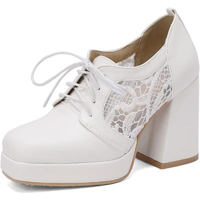 Dames Schoenen met Hoge Hakken Zomer Mode Nieuwe Stijl Vetersluiting Instap Ademend Kant Platform Western Stijl .Schoenen Sexy 38 white