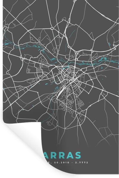 Muurstickers - Sticker Folie - Frankrijk - Kaart - Arras - Plattegrond - Stadskaart - 20x30 cm - Plakfolie - Muurstickers Kinderkamer - Zelfklevend Behang - Zelfklevend behangpapier - Stickerfolie