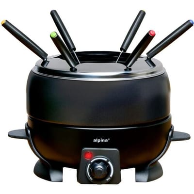 alpina Fondueset Elektrisch 800W – Fonduepan 2L voor 6 Personen - Geschikt voor Kaasfondue en Chocolade Fondue – Incl. Fonduevorken – Instelbare Temperatuur – RVS met Antiaanbaklaag
